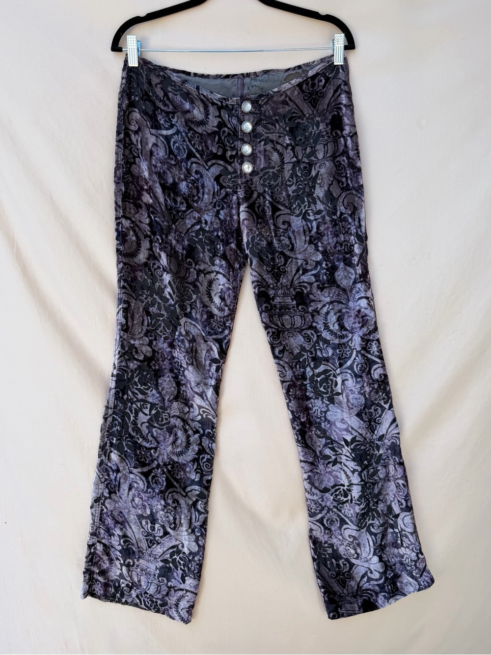 Vintage Velvet Burnout Low-Rise Flare Pants Whimsigoth Grunge Y2K Low Rise S